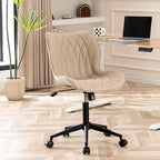 YOUNUOKE Armless Desk Chair Comfy Office Chair with Wheels Home Ergonomic Task Chair Adjustable Computer Chairs Modern Faux Leather Swivel Chair Upholstered Makeup Vanity Chair with Back(Khaki)