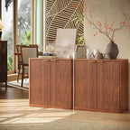 Evermagin 63" Walnut Buffet Cabinet with Storage, Large Sideboard Cabinet, Mid Century Modern Accent Credenza, Fluted Console Table with Doors for Dining Room, Kitchen, and Living Room