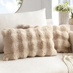 MIULEE Faux Fur Pillow Covers Thick Soft Plush Lumbar Throw Pillows Luxury Home Decor for Couch Bed Bedroom Living Room Sofa,12x20 Inch Pack of 2 Khaki