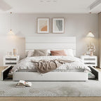 Allewie Modern King Size Platform Bed Frame with 4 Storage Drawers and Velvet Upholstered Headboard, Wooden Slats Support, Upholstered Mattress Foundation/No Box Spring Needed/Easy Assembly, White