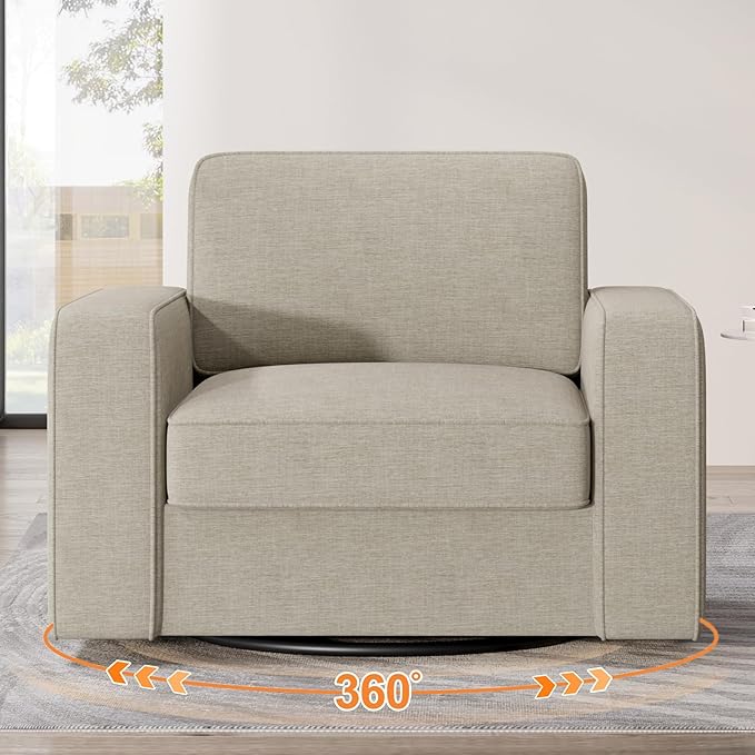 Swivel Accent Sofa Chair Set of 4, Modern Comfy Oversized Upholstered Cushion Back Armchair in Linen 1pcs for Living Room, Bedroom, Reading Room(Beige)