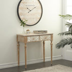 Deco 79 Wood Floral Intricately Carved 2 Drawers Console Table, 36" x 16" x 33", Brown