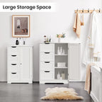 Yaheetech Large Bathroom Floor Cabinet with 4 Dawers and Single Door Cabinet, Freestanding Storage Cabinet for Living Room Kitchen Hallway, White
