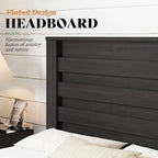 AMERLIFE Farmhouse Queen Size Bed Frame with 49" Tall Headboard, Platform Bed with Natural Wood Grain, No Box Spring Needed/Noise Free, Black