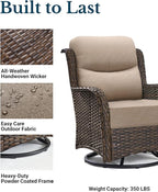 HILLGA Luxury Patio Furniture Set with 6-inch Thick Cushion, Outdoor High Back Swivel Rocker Patio Chairs, 3PCS Wicker Conversation Set for Deck Yard and Poolside, Beige (V2)