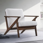 Zola Mid Century Modern Accent Chair Arm Chair: The Perfect Reading, Living Room, and Bedroom Chairs for Modern Home Furniture Use! Solid Wood Frame, White Boucle/Walnut