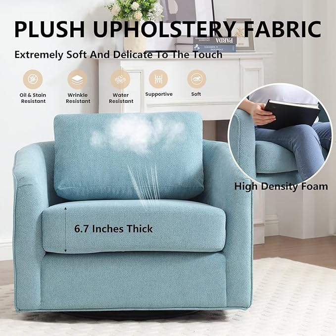 MINCETA Accent Chairs Set of 2, 360° Swivel Barrel Chair with High Density Foam, Oversized Reading Chair with Performance Fabric Upholstered Armchair for Living Room, Bedroom, Apartment Teal Blue
