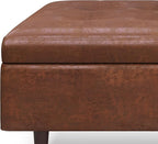 SIMPLIHOME Shay 38 inch Wide Mid Century Modern Large Square Coffee Table Storage Ottoman in Distressed Saddle Brown Vegan Faux Leather, Assembled, For the Living Room, Entryway and Family Room