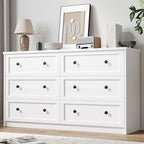 CHUWELL White Dresser for Bedroom, 55.1" Wide Dressers & Chests of Drawers with Large Capacity Storage, 6 Drawer Dresser for Bedroom