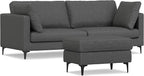 SIMPLIHOME Ava Sofa and Ottoman in 100% Recycled Polyester Performance Fabric, Pebble Grey, 90-inch-Wide 3-Seater Couch and Matching 36-inch-Wide Table Ottoman for Living Room, 2-Piece Set