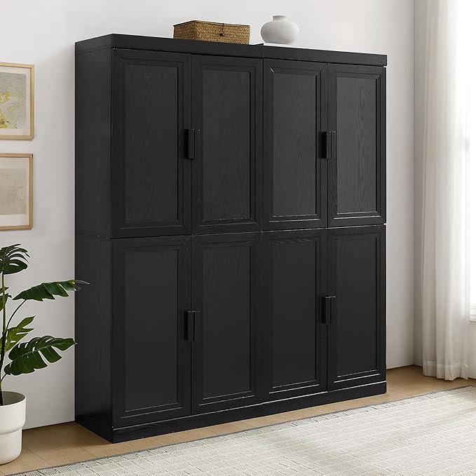 Crosley Furniture Essen 2-Piece Kitchen Pantry Storage Cabinet Set, Living Room, Bathroom, Entryway, Black