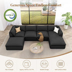 Vesgantti 141.7" U Shaped Sectional Boneless Couch, Modern 6 Seater Modular Sofa with Chaise & Ottoman, Deep Seat Plush Corduroy Cloud Couches for Living Room, No Assembly Required, Dark Gray