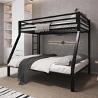 Allewie Metal Bunk Bed Twin Over Full Size for Junior & Adults with Ladder and Heavy Duty Guardrail, Small Space Saving Design for Bedroom Kid Room and Dorm, Black