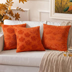 decorUhome Decorative Two Rust Pumpkins Thanksgiving Throw Pillow Covers 20x20 Set of 2, Soft Chenille Jacquard Farmhouse Textured Pillow Covers for Couch Bed Sofa Autumn Harvest Halloween Holiday