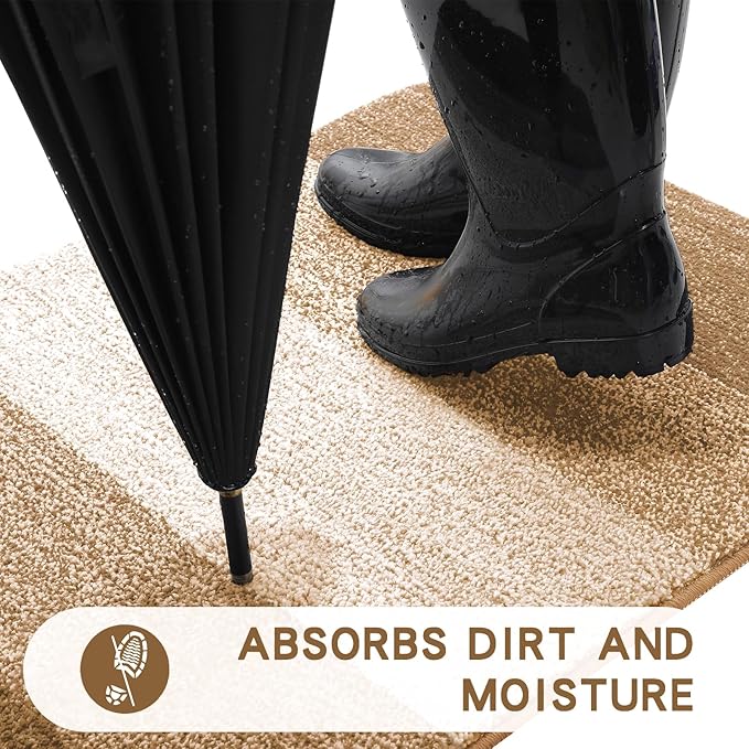 Kitinjoy Indoor Outdoor Door Mat, 30x17 Non-Slip Absorbent Dirt Trapper, Low-Profile Washable Inside Entrance Front Floor Mat, Sturdy Soft Entry Doormats for Entryway, Camel
