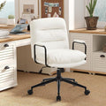 Furniliving Leather Home Desk Chair, Comfortable Executive Office Chair with Wheels, Ergonomic Computer Task Chair Adjustable Height, White