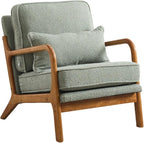 Mid-Century Accent Chair Set of 2,Sherpa Fabric Lounge Chair with Wide Armrest,Sherpa Fabric Armchair with Lumbar Pillow & Solid Wood Frame for Living Room, Bedroom, Balcony (Green)
