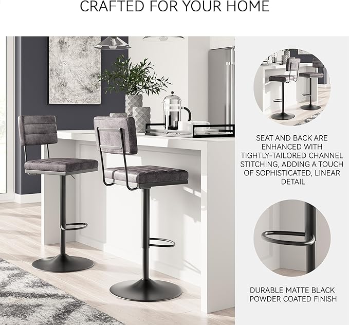 Signature Design by Ashley Strumford Modern 30.75" Adjustable Bar Height Barstool, 2 Count, Gray