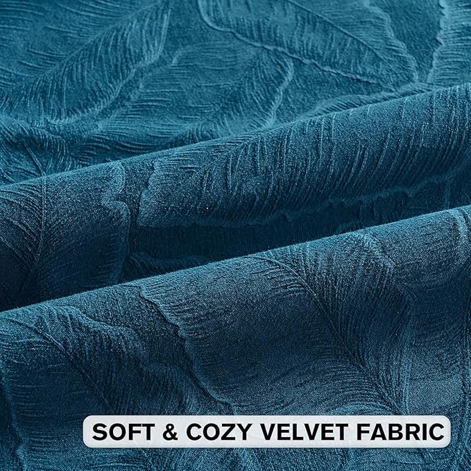 FUTEI Navy Blue Velvet Throw Pillow Covers 24x24 Inch Set of 2,Soft Embossed Leaf-Relief Textured European Cushion Cases,Natural Home Decor for Couch Living Room