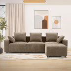 WILLOVE 109'' Modular Sectional Sofa, Chenille Cloud Couch with Wide Armrests & 5 Pillows, Deep Seat Couches for Living Room, Khaki