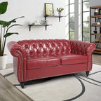 LEVNARY Leather Sofa, Chesterfield Tufted Upholstered 2 Seater Couch, Modern Loveseat Couch Classic Furniture for Living Room Bedroom (Wine Red)