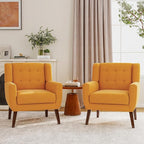Accent Chairs Set of 2, Modern Fabric Armchairs for Living Room, Comfy Upholstered Arm Chairs Tufted for Indoor Bedroom Office Room (Orange)