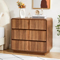 Turtle&Myrtle Fluted 3 Drawer Dressers for Bedroom, 31.5" Wide Large Mid Century Modern Nightstand W/3 Storage Drawers, Wood Dresser & Chest of Drawers with Curved Profile for Living Room (Walnut)