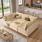 130'' Modern Modular Sectional Sofa with Movable Ottoman,5 Seats Cloud Comfort Corduroy Fluffy Couch,L Shaped Convertible Sofa Couch for Living Room,Beige