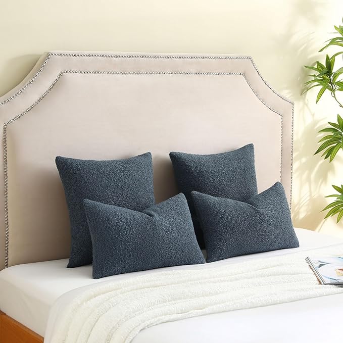 FUTEI Pack of 2 Haze Blue Decorative Throw Pillow Covers 18x18 Inch Soft Cozy Solid Boucle Textured Cushion Case,Modern Home Decor for Couch Bed Living Room