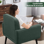 Mid Century Accent Chair, Fabric Modern Chair with Wooden Frame, Cozy Armchair Reading Chair with Comfy Back for Apartment, Living Room, Bedroom, Waiting Room, Small Space, Corner, Green