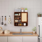 Wall Bathroom Cabinet with Flax Sliding Door, Wood Medicine Cabinet with Adjustable Shelf, Hanging Cabinet for Bathroom, Livingroom (Walnut1)