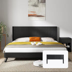 KEIKI Wooden Queen Size Headboard Only, 64.5" Wide Farmhouse Headboards with Wall Mounted Fluted Panel & Wingback for Bedroom, Black Oak