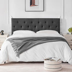 Linen Upholstered Headboard Full Size, Modern Diamond Tufting Solid Wood Full XL Headboard Only, Adjustable Height from 37” to 51” Head Board, Bed Frame or Wall Mount Headboards, Dark Grey