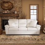 Morden Fort Faux Leather Sofa Couch, Modern Luxury Furniture with Removable and Easy to Clean Cushions, Skin-Friendly Wide Arm Comfy 3 Seater Couch for Living Room Apartment Office Lounge, White