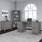 Bush Furniture 60-inch Home Office Desk with Drawers, Large Computer Table with Storage, Transitional Style, Somerset Collection, Platinum Gray