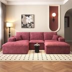 107'' U-Shaped Modern Modular Sectional Cloud Couch Whit Ottoman, 4-Seat Chenille Deep-Seat Sofa with Pillow for Living Room, Bedroom, Apartment, Wine Red