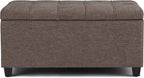 SIMPLIHOME Sienna 33 inch Wide Transitional Rectangle Storage Ottoman Bench in Fawn Brown Linen Look Fabric, Assembled, For the Living Room, Entryway and Family Room