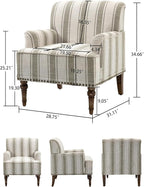 Accent Chair, Mid Century Modern Comfy Armchair for Living Room, Linen Fabric Single Sofa Lounge for Reading Bedroom Apartment Waiting Room with Wood Legs (Brown Stripe, Set of 2)