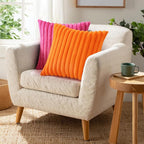 Pallene Faux Fur Plush Throw Pillow Covers 18x18 Set of 2, Luxury Soft Fluffy Striped Decorative Pillow Covers for Sofa, Couch, Living Room, Hot Pink