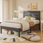 Twin Bed Frame with Headboard and Footboard, Metal Twin Bed Frame with Under Bed Storage, All-Metal Support System, No Box Spring Needed, Easy Assembly,Rustic Grey