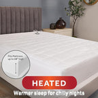 Sunbeam Premium Quilted Electric Heated Mattress Pad, 54" x 75", 12 Heat Settings, 12-Hour Selectable Auto Shut-Off, Warmth for Restful Sleep, Machine Washable, White