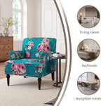 Pia Ricco Floral Accent Chair: Modern Nailhead Trim Armchair with Wood Legs - Upholstered Reading Chair for Living Room, Bedroom, Home Office