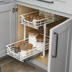 Household Essentials Glidez Multipurpose Powder-Coated Steel Pull-Out/Slide-Out Storage Organizer with Plastic Liners 2-Tier Dual-Slide Design, White