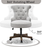 HUIMO Home Office Chair Upholstered Armless Desk Chair with Wheels Adjustable Height Computer Desk Chair with Wooden Legs Linen Comfortable Swivel Chairs for Home Office Study Studio (Light Grey)