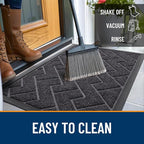 OLANLY Front Door Mat Indoor Outdoor Entrance, Waterproof All-Season, All-Weather Doormat, Sturdy Natural Rubber, Low Profile, Easy Clean Patio Porch Entryway Mat, Herringbone Brick (Grey, 47x17)