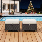 2 Pieces Patio Outdoor Ottomans with Removable and Washable Covers，PE Rattan Wicker Footstools for Porch, Garden, Sunroom (Beige)