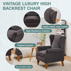 ZMAD Accent Chair, Upholstered High Back Floral Armchair Wood Legs, Comfy Wingback Reading Single Sofa Chair,Plus a Solid Wood Coffee Table for Small Spaces, Living Room, Bedroom (Antique Dark Grey)