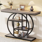 Tribesigns 41.3" Console Table, Industrial 4-Tier Sofa Table Entryway Table with Circle Base, Narrow Wood Accent Tables with Storage Shelves for Living Room, Hallway, Foyer, Gray
