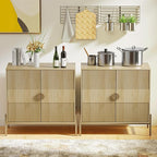 Fluted Sideboard Buffet Cabinet, Modern Credenza with Metal Gold Legs, Wood Accent Sideboard with Storage for Living Room, Dining Room, Kitchen, Entryway(Oak)