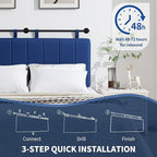 UEV Queen Headboard Only, Wall Mounted Hanging Upholstered Bed Head Board, Modern Vertical Channel Design of Fine Linen, Elegant Dark Blue Fluted Headboard for Bedroom (Dark Blue, Queen Size)
